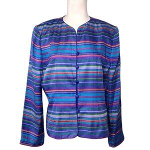 Vintage Adrianna Papell All Silk Jacket Size 12 Colorful Striped Lined Luxury